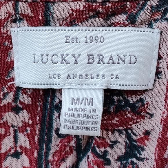 Lucky Brand Women's Burgundy Wine Red Patterned Long Sleeve Top | Medium - Picture 4 of 5